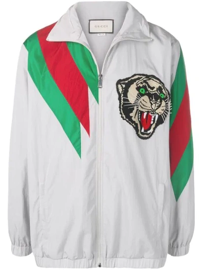 Shop Gucci Tiger Sports Jacket In Grey