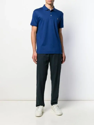 Shop Polo Ralph Lauren Embroidered Logo Polo Shirt In Blue