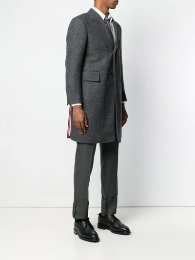 Shop Thom Browne Wide Lapel Shetland Overcoat In Grey