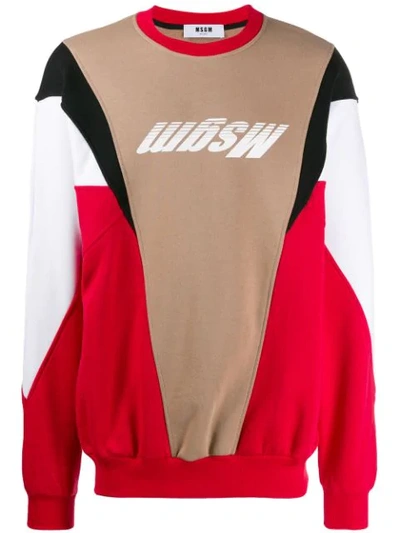 Shop Msgm Panelled Racer Logo Sweatshirt In Neutrals