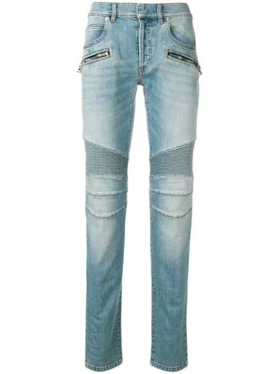 Shop Balmain Ribbed Knees Jeans - Blue