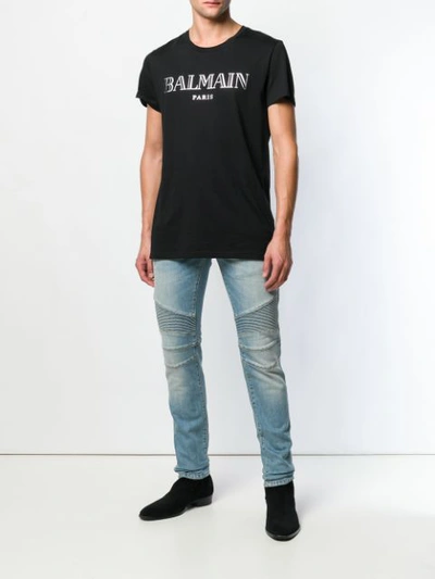 Shop Balmain Ribbed Knees Jeans - Blue