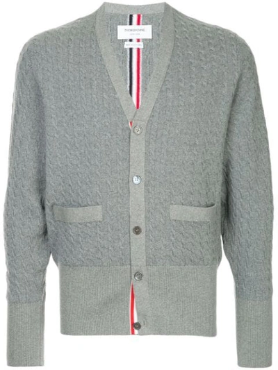 Shop Thom Browne Cable Knit Cardigan In Grey