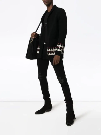 Shop Saint Laurent Intarsia Knit Cardigan In Black