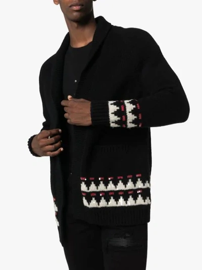 Shop Saint Laurent Intarsia Knit Cardigan In Black