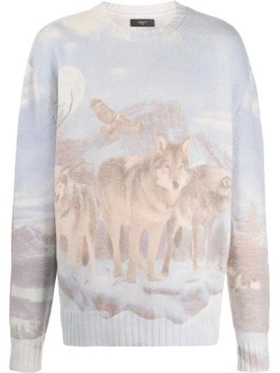 Shop Amiri Wolf Print Jumper In Blue