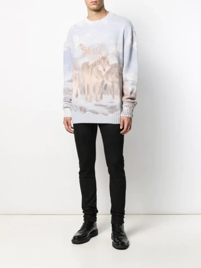 Shop Amiri Wolf Print Jumper In Blue