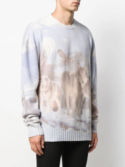 Shop Amiri Wolf Print Jumper In Blue