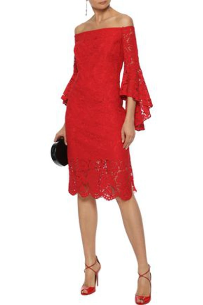 Shop Milly Selena Off-the-shoulder Corded Lace Dress In Red
