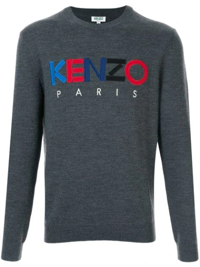 Shop Kenzo Logo Patch Jumper In Grey