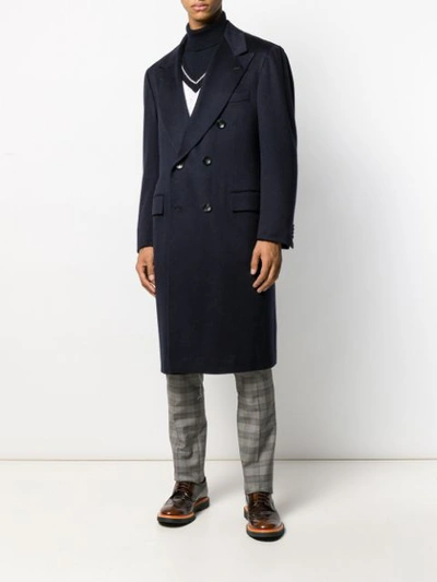 Shop Kiton Double-breasted Coat In Blue