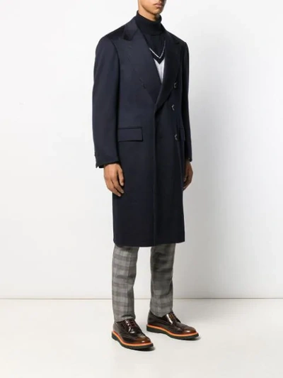 Shop Kiton Double-breasted Coat In Blue