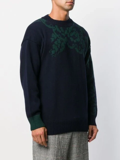 Shop Sacai Floral Knitted Jumper In Blue