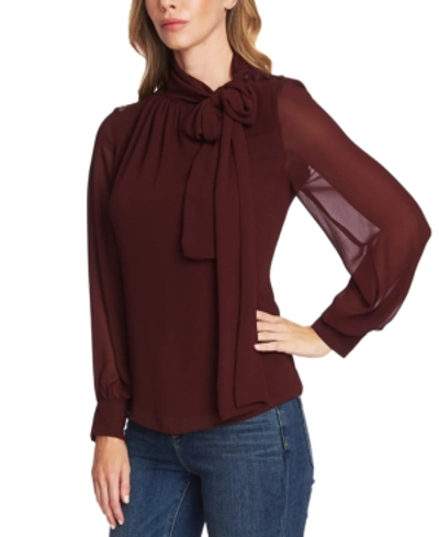 Shop Vince Camuto Sheer-sleeve Tie Blouse In Port