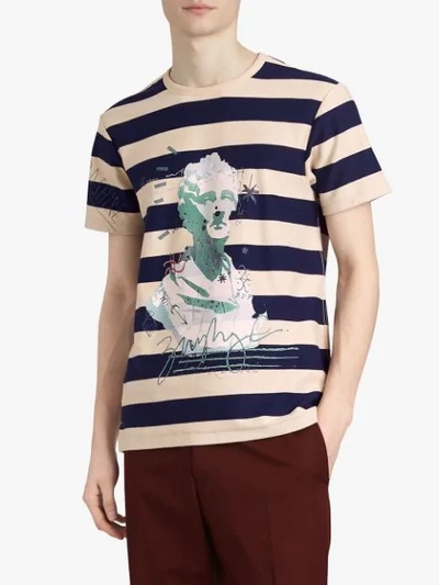 Shop Burberry Bust Print Striped Cotton T-shirt In White