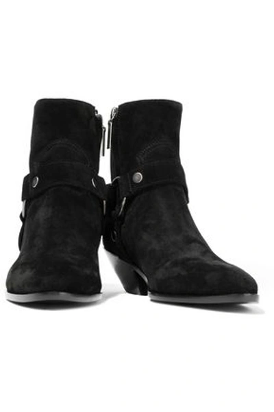 Shop Saint Laurent Woman West 40 Ring-embellished Suede Ankle Boots Black