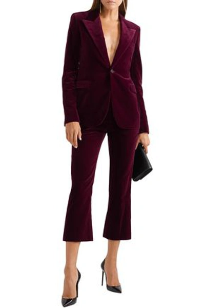 Shop Saint Laurent Woman Cotton-velvet Kick-flare Pants Merlot