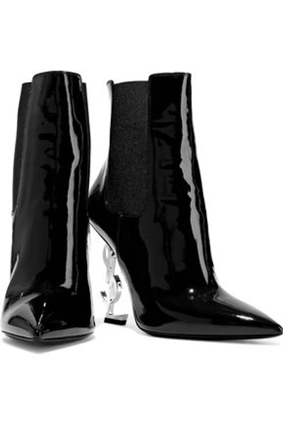 Shop Saint Laurent Opyum Logo-embellished Patent-leather Ankle Boots In Black