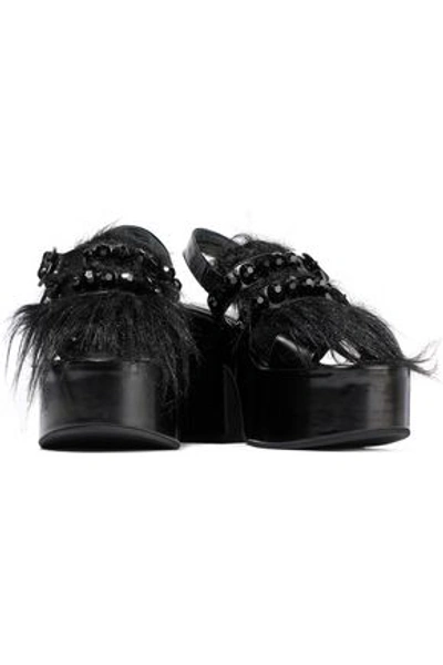 Shop Simone Rocha Embellished Leather Platform Slingback Sandals In Black