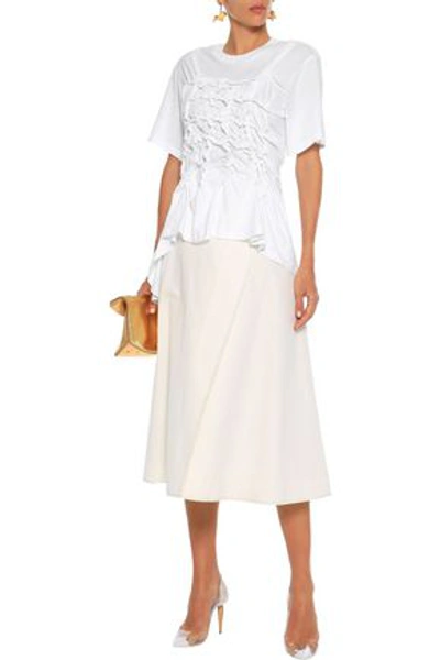 Shop Simone Rocha Woman Easy Asymmetric Ruched Cotton-jersey T-shirt White