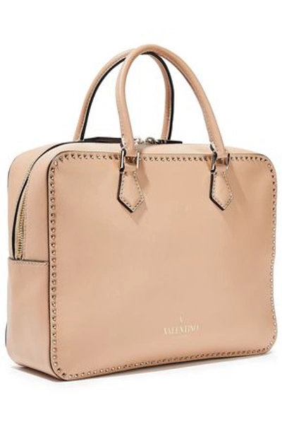 Shop Valentino Stud Stitching Leather Shoulder Bag In Neutral