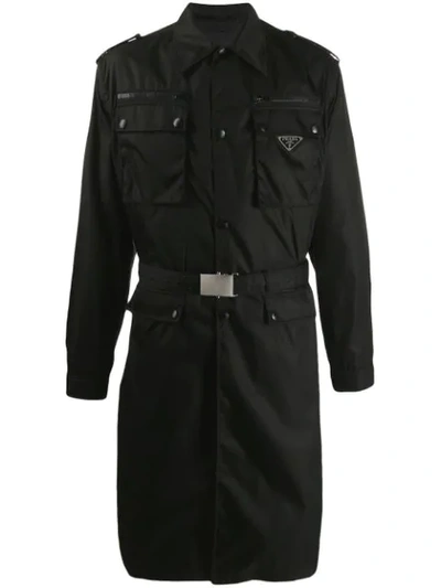 Shop Prada Military Trench Coat In F0002 Nero