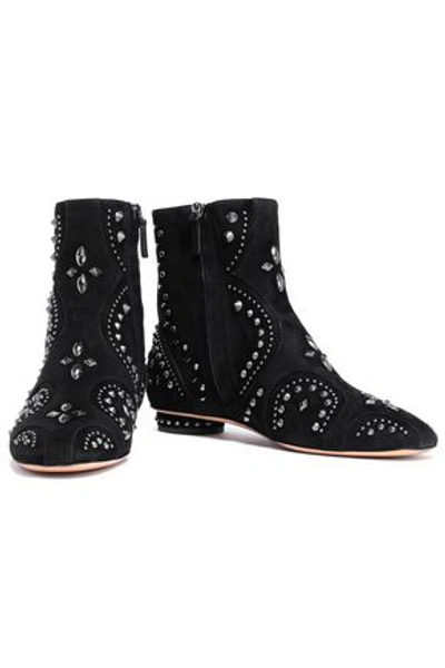 Shop Valentino Studded Suede Ankle Boots In Black