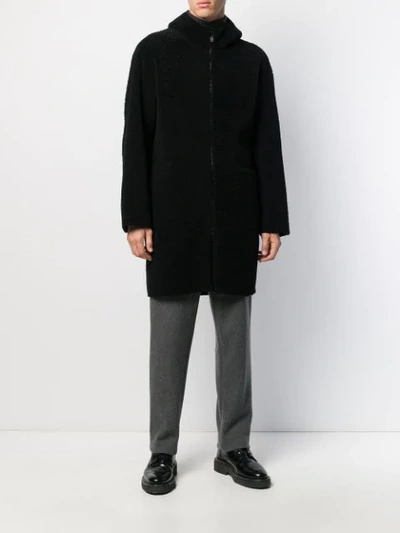 Shop Salvatore Santoro Hooded Shearling Coat In Black