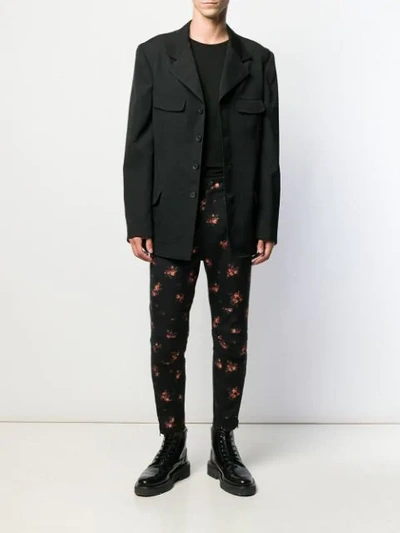 Shop Ann Demeulemeester Floral Print Skinny Trousers In Black