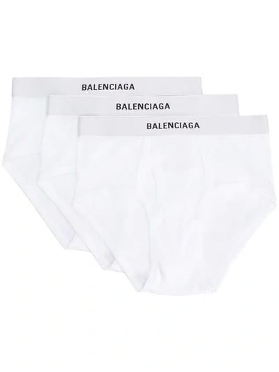 Shop Balenciaga 3-set Logo-waistband Briefs In White