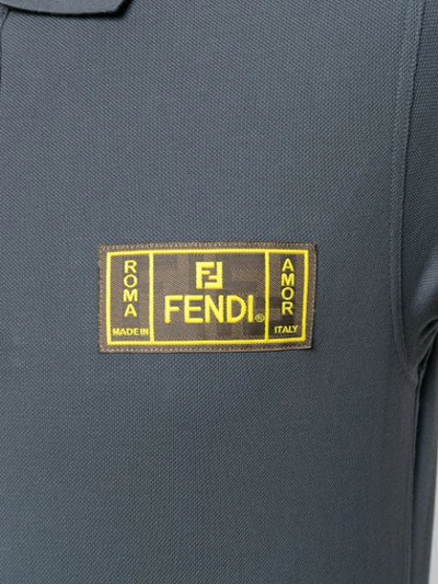 Shop Fendi Logo Patch Piqué Polo Shirt In Grey