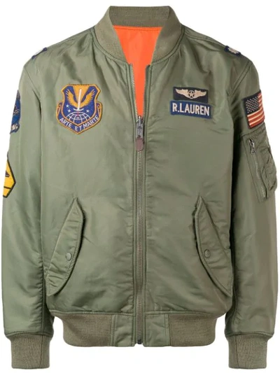 Shop Polo Ralph Lauren Patches Bomber Jacket In Green