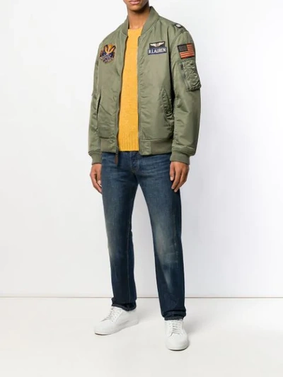 Shop Polo Ralph Lauren Patches Bomber Jacket In Green