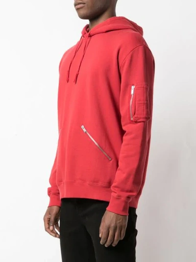 Shop Saint Laurent Zip Detail Hoodie In Red