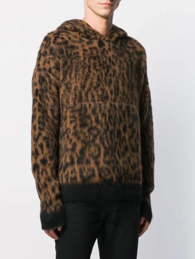 Shop Laneus Loose-fit Leopard Hoodie In Brown