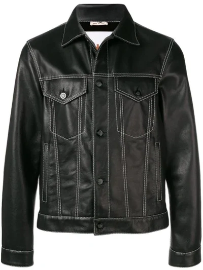 Shop Marni Fitted Leather Jacket In 00n99