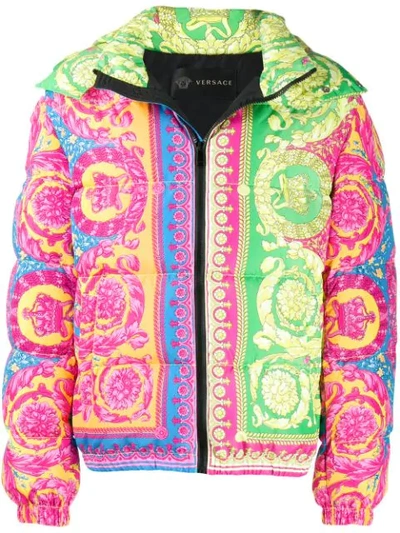 Shop Versace Baroque Puffer Jacket In Green