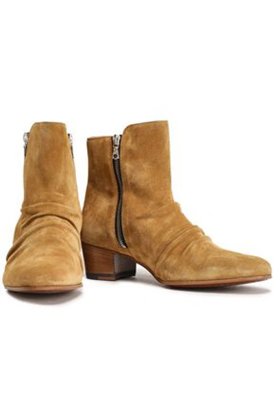 Shop Amiri Woman Ruched Suede Ankle Boots Camel