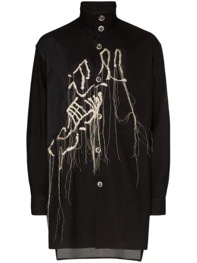 Shop Yohji Yamamoto Embroidered Shirt Jacket In Black