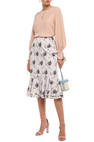 Shop Brock Collection Woman Fluted Floral-print Satin-crepe Midi Skirt Neutral