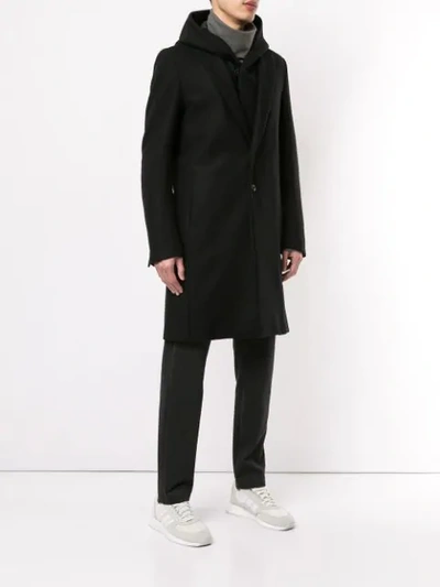 Shop Attachment Layered Hooded Coat In Black