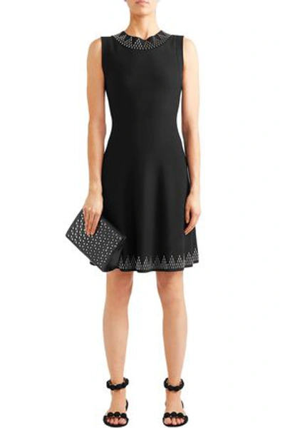 Shop Alaïa Studded Stretch-knit Mini Dress In Black