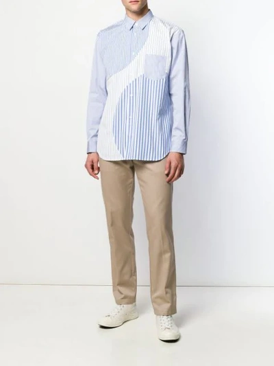 Shop Comme Des Garçons Shirt Striped Button Shirt In Blue