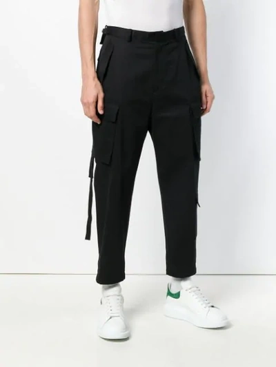 Shop Juunj Cropped Cargo Trousers In Black