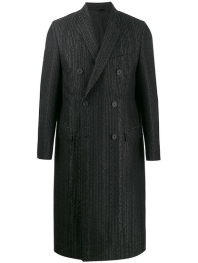 Shop Fendi Striped Double-breasted Coat In Black
