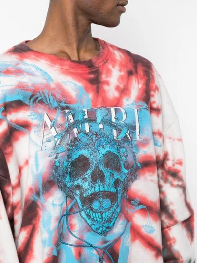 Shop Amiri Tie Dye Skull Crew Neck Sweatshirt In Red