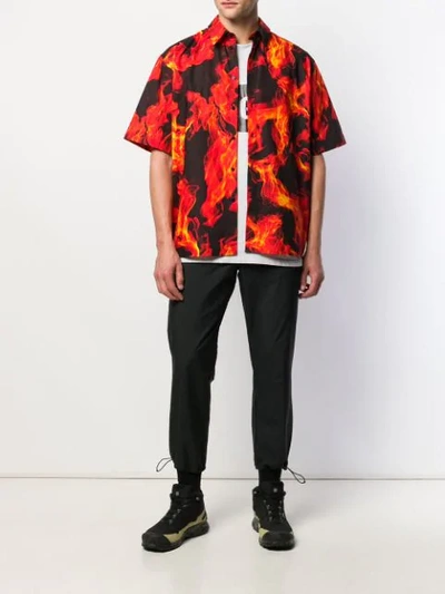 Shop Msgm Flame Print Shirt In Red