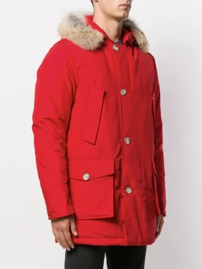 Shop Woolrich Hooded Coat In Red