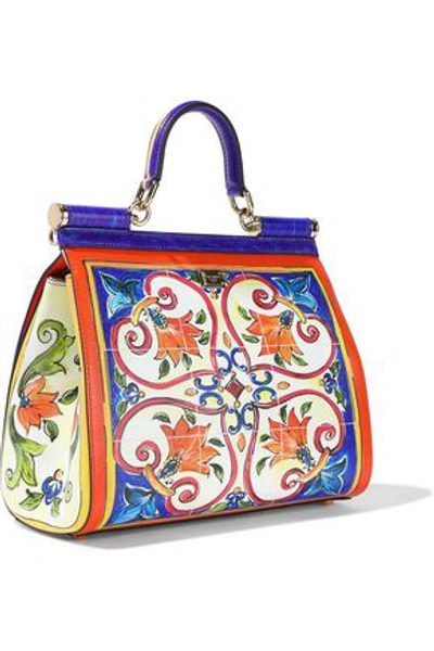 Shop Dolce & Gabbana Woman Sicily Medium Printed Textured-leather Shoulder Bag Multicolor