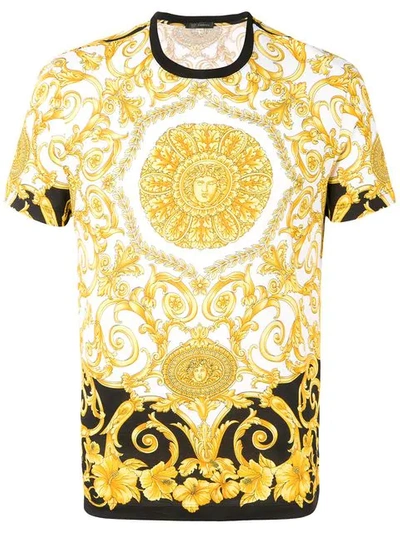 Versace Gold Heritage Hibiscus Printed T-shirt In Yellow | ModeSens